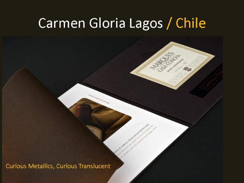 Carmen Gloria Lagos / Chile  Curious Metallics, Curious Translucent